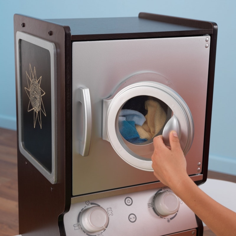 Kids Pretend Laundry Play Set with Chalkboard and Storage - Espresso