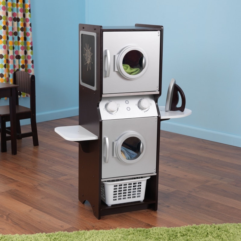 Kids Pretend Laundry Play Set with Chalkboard and Storage - Espresso