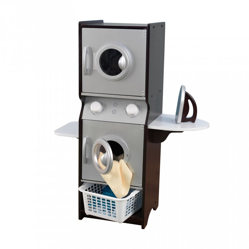 Kids Pretend Laundry Play Set with Chalkboard and Storage - Espresso