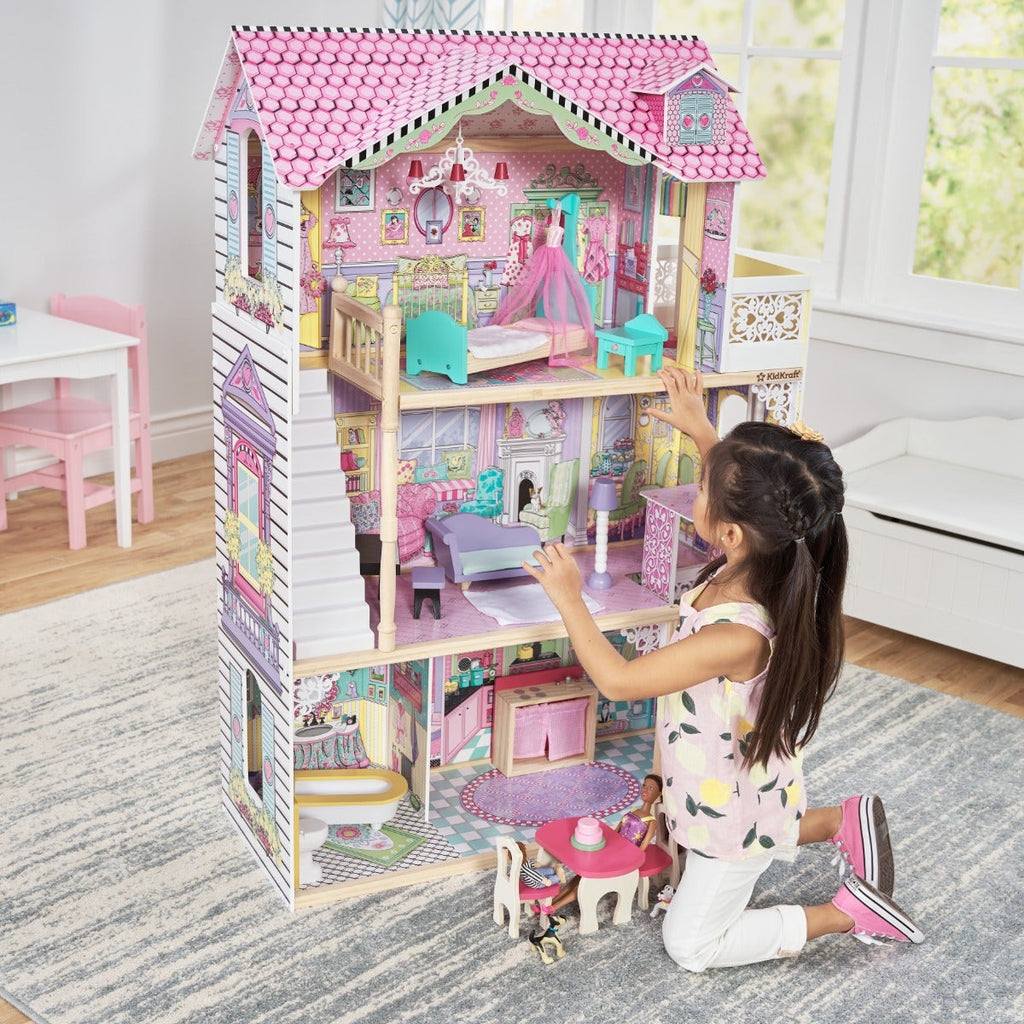 Wooden Dollhouse with Elevator and Canopy