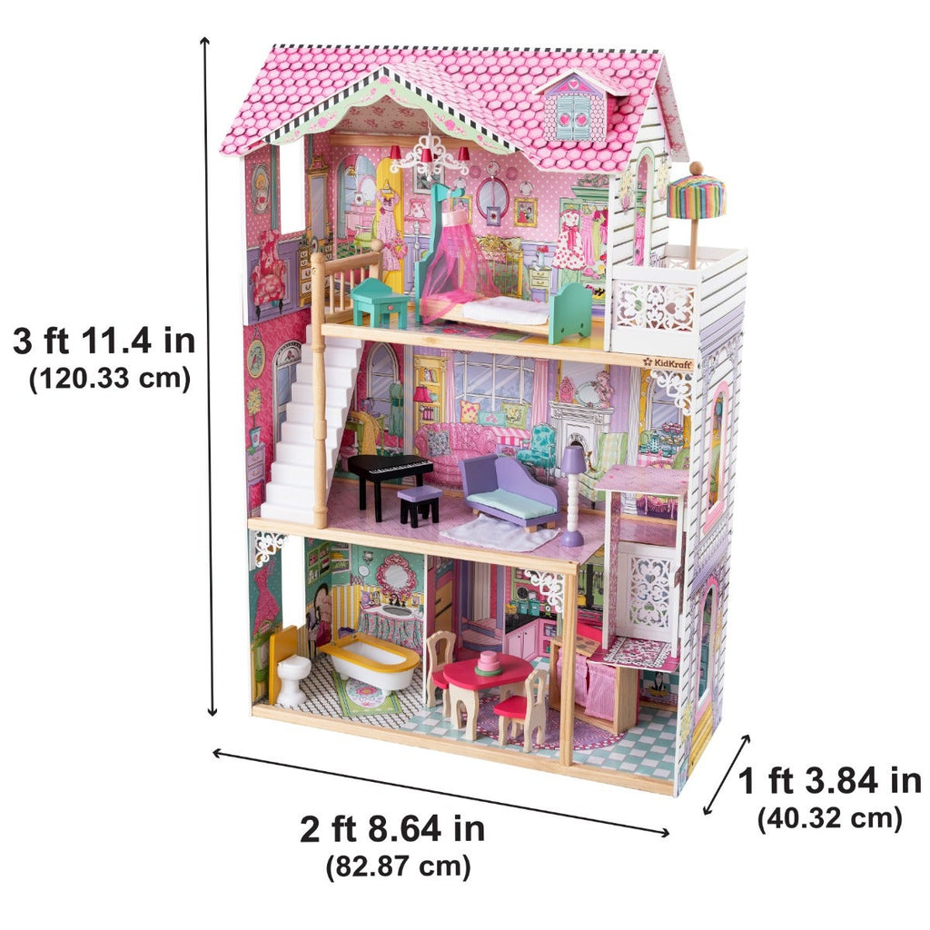 Wooden Dollhouse with Elevator and Canopy