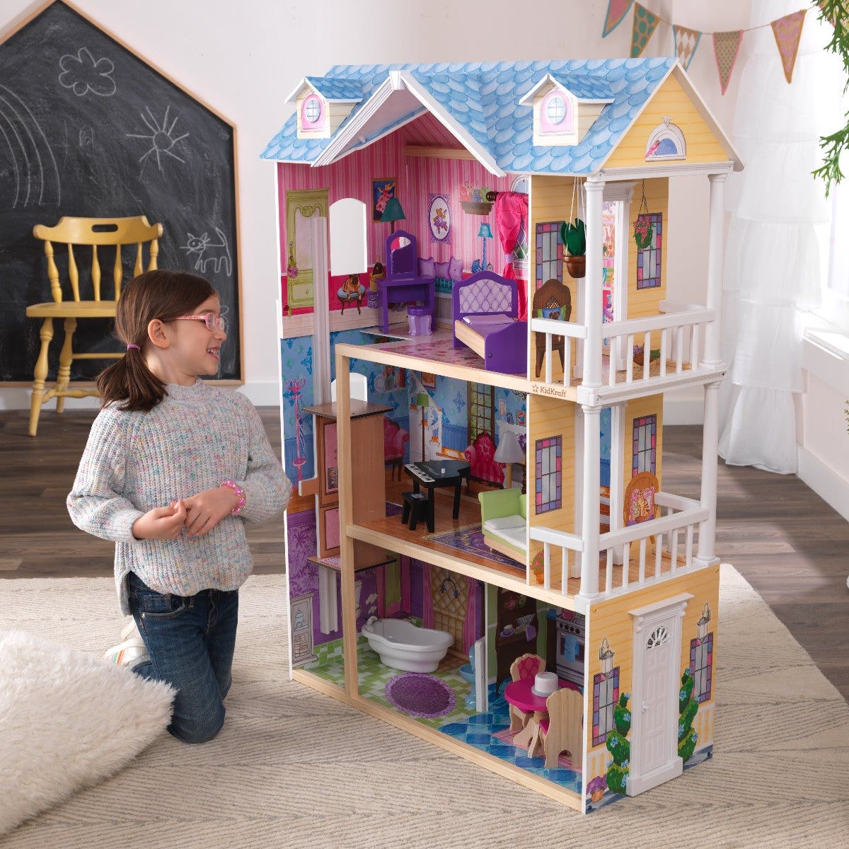 Wooden Dollhouse with Elevator and Lights and Sounds