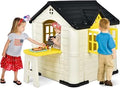 Outdoor Playhouse with Picnic Table, Windows and Door - Yellow