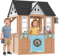 Wooden Outdoor Playhouse with Play Kitchen and Flower Boxes