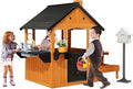 Wooden Outdoor Playhouse with Picnic Table, Toy Sink and Flower Boxes - Light Brown
