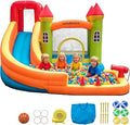 4-in-1 Inflatable Bounce House with Slide, Climbing Wall and Basketball Hoop