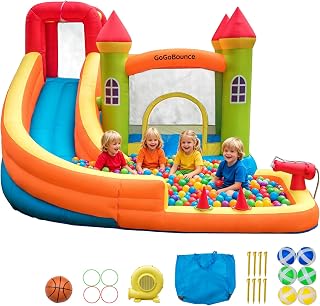 4-in-1 Inflatable Bounce House with Slide, Climbing Wall and Basketball Hoop