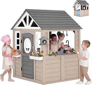 Wooden Outdoor Playhouse for Kids - Gray