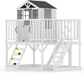 Elevated Cedar Wooden Outdoor Playhouse with Climbing Wall and Ladder