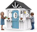 Cedar Wooden Outdoor Playhouse with Play Kitchen, Doorbell and Toy Sink