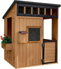 Cedar Wooden Outdoor Playhouse with Play Kitchen, Chalkboard and Half Door