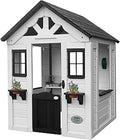 Cedar Wooden Outdoor Playhouse with Play Kitchen, Doorbell and Half Door - White
