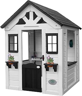 Cedar Wooden Outdoor Playhouse with Play Kitchen, Doorbell and Half Door - White
