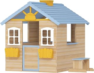 Wooden Playhouse with Windows and Door - Light Blue
