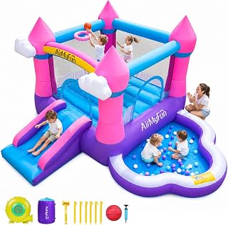 Inflatable Bounce House with Slide, Ball Pit and Splash Pool - Pink