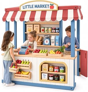 Cedar Wooden Outdoor Playhouse with Play Kitchen, Chalkboard and Flower Boxes - Blue