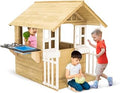 Wooden Outdoor Playhouse with Play Kitchen, Toy Sink and Windows