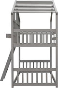 Twin Over Twin House Bunk Bed with Ladder, Windows and Door - Gray