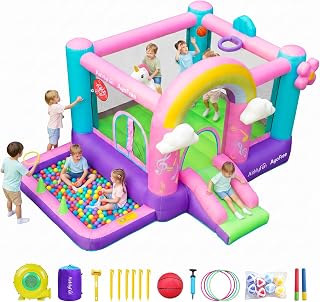 Inflatable Bounce House with Slide and Ball Pit - Pink