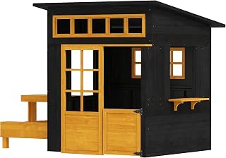 Fir Wood Outdoor Playhouse with Chalkboard and Bench