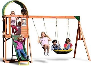 Wooden Kids Activity Playset with Slide and Swing