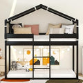 Twin Over Full House Bunk Bed with Ladder and Guardrails - Gray