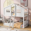 Twin Over Twin House Bunk Bed with Ladder - White