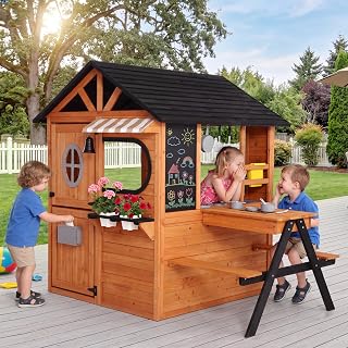 Wooden Outdoor Playhouse with Doorbell