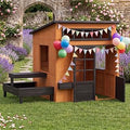 Wooden Outdoor Playhouse with Picnic Table, Half Door and Windows