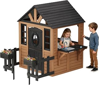 Wooden Outdoor Playhouse for Kids - Brown
