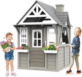 Fir Wood Outdoor Playhouse with Doorbell, Toy Sink and Flower Boxes - Gray