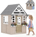 Wooden Outdoor Playhouse with Pet Door and Door - Gray