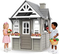 Cedar Wooden Outdoor Playhouse with Play Kitchen, Doorbell and Flower Boxes - Gray