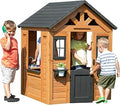 Cedar Wooden Outdoor Playhouse with Play Kitchen, Doorbell and Half Door