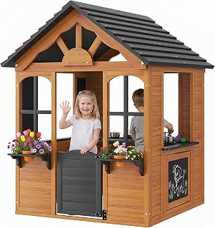 Wooden Outdoor Playhouse with Pet Door and Door