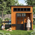 Wooden Outdoor Playhouse with Play Kitchen, Picnic Table and Half Door - Natural / Black