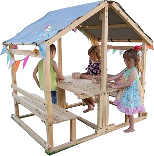 Wooden Outdoor Playhouse with Bench