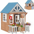 Wooden Outdoor Playhouse with Pet Door and Door - Brown