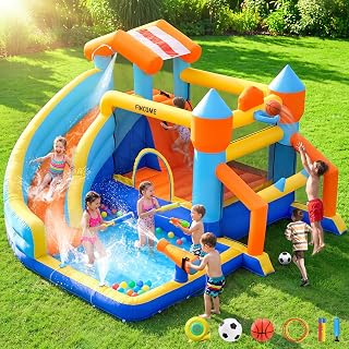Kids Inflatable Water Slide Bounce House with Slide, Basketball Hoop and Water Cannon