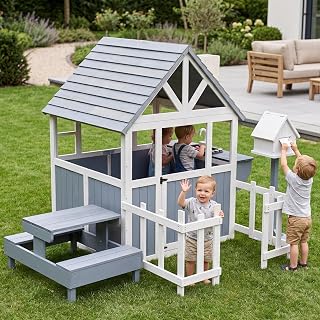 Wooden Outdoor Playhouse for Kids - Gray
