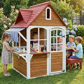 Wooden Outdoor Playhouse with Toy Sink - Brown