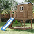 Elevated Cedar Wooden Outdoor Playhouse with Slide, Sandbox and Ladder