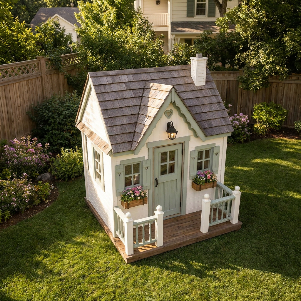 Sage Cottage Garden Playhouse with Heart Details