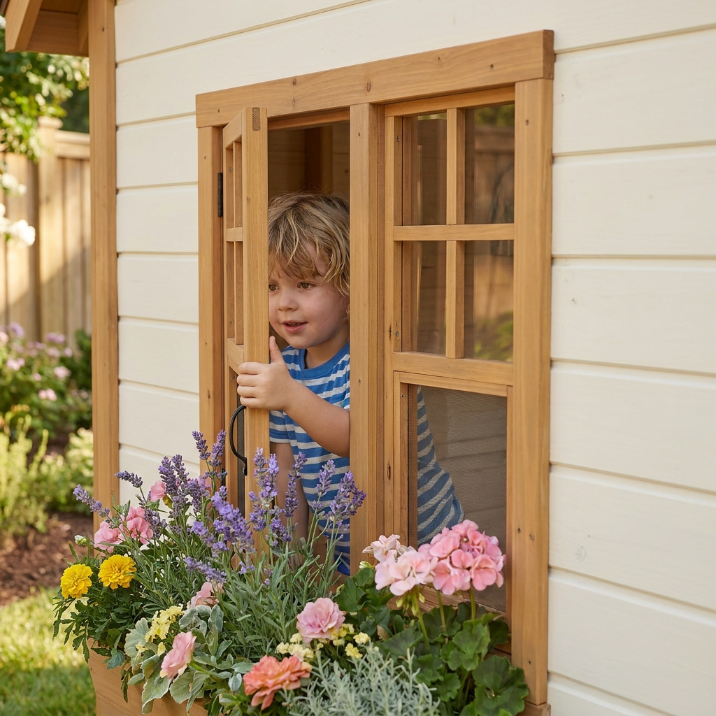Wooden Garden Cottage Playhouse with Front Porch