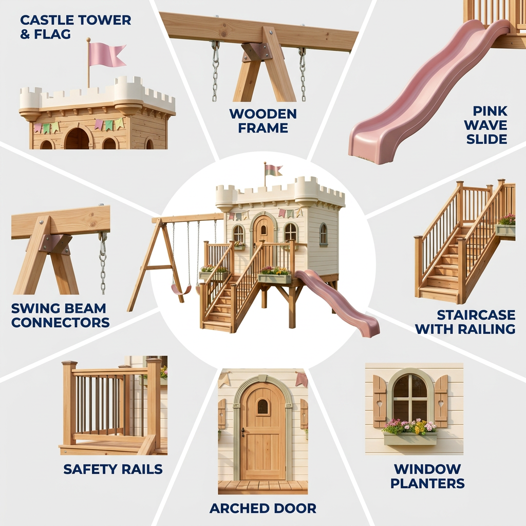 Garden Castle Playhouse with Slide and Raised Deck