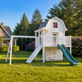Kids Cottage Playhouse with Swings and Slide