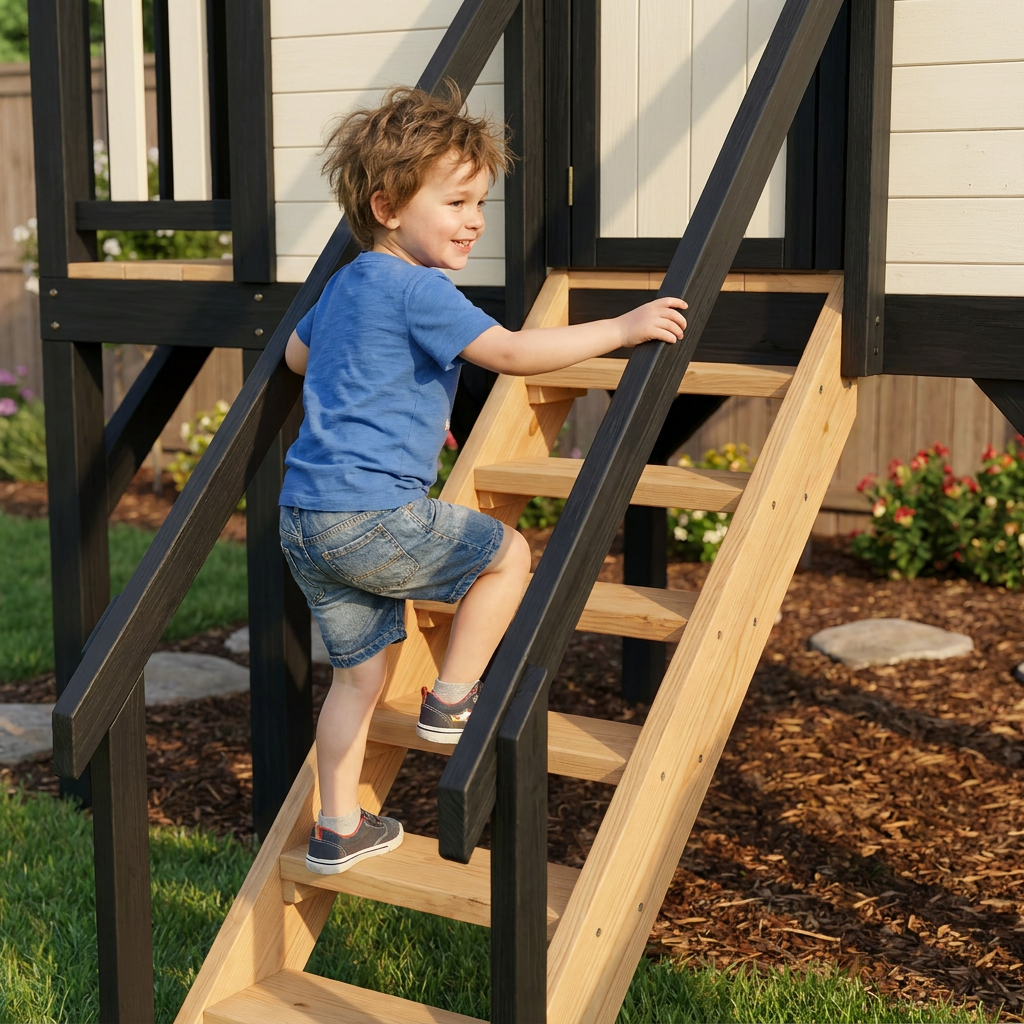 Backyard Castle Playhouse with Slide and Elevated Deck