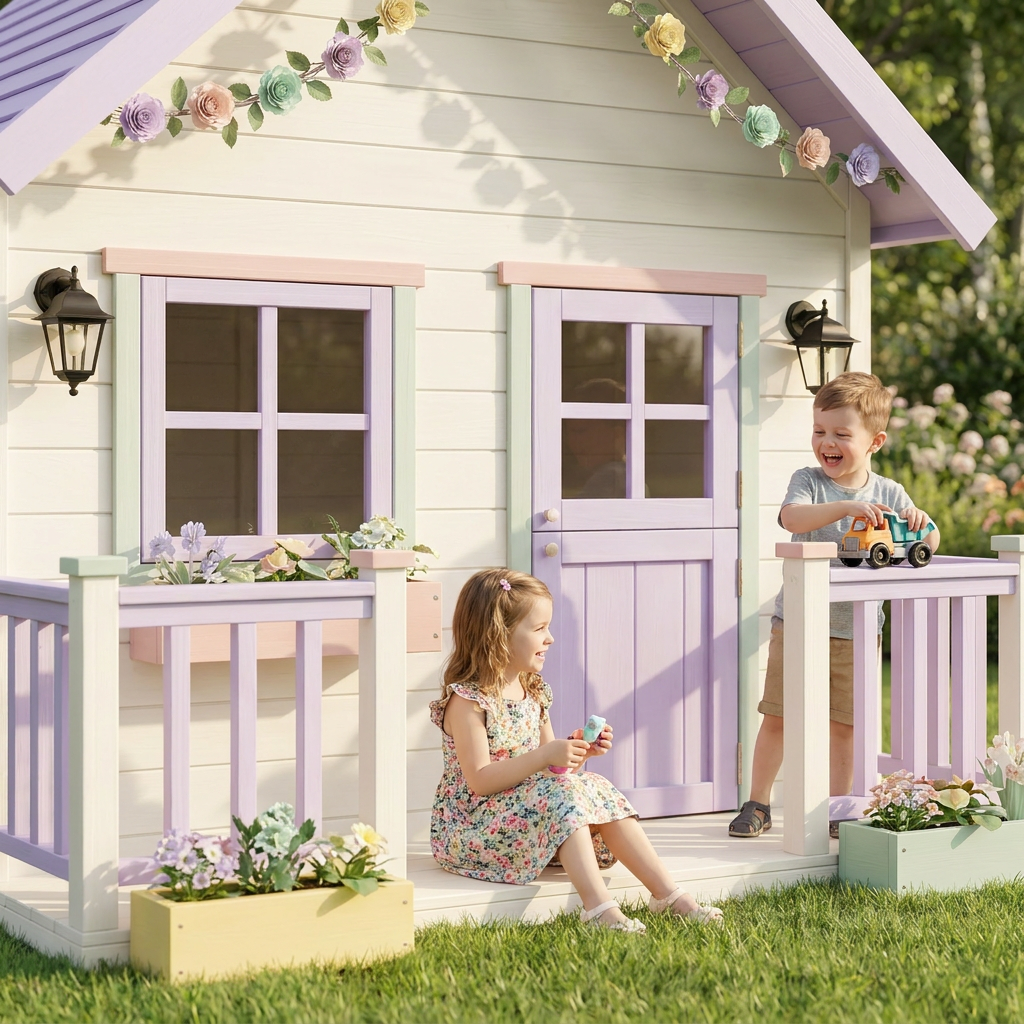 Lavender Floral Garden Playhouse with Front Porch