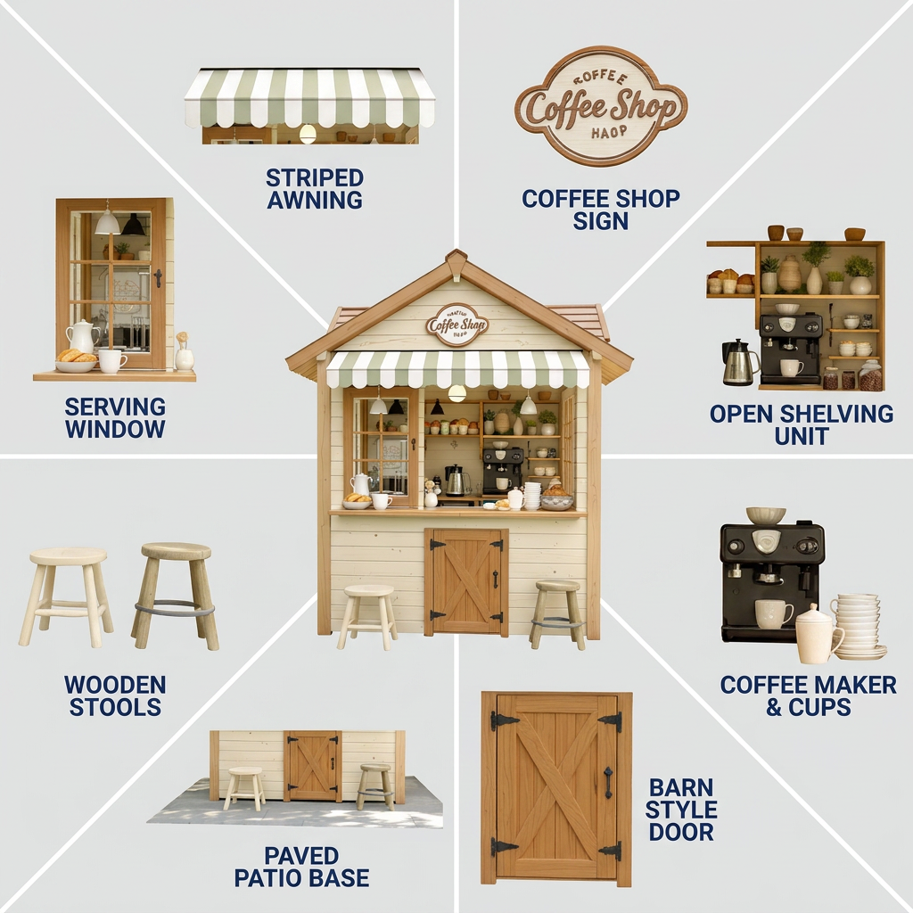 Coffee Shop Garden Playhouse with Serving Counter