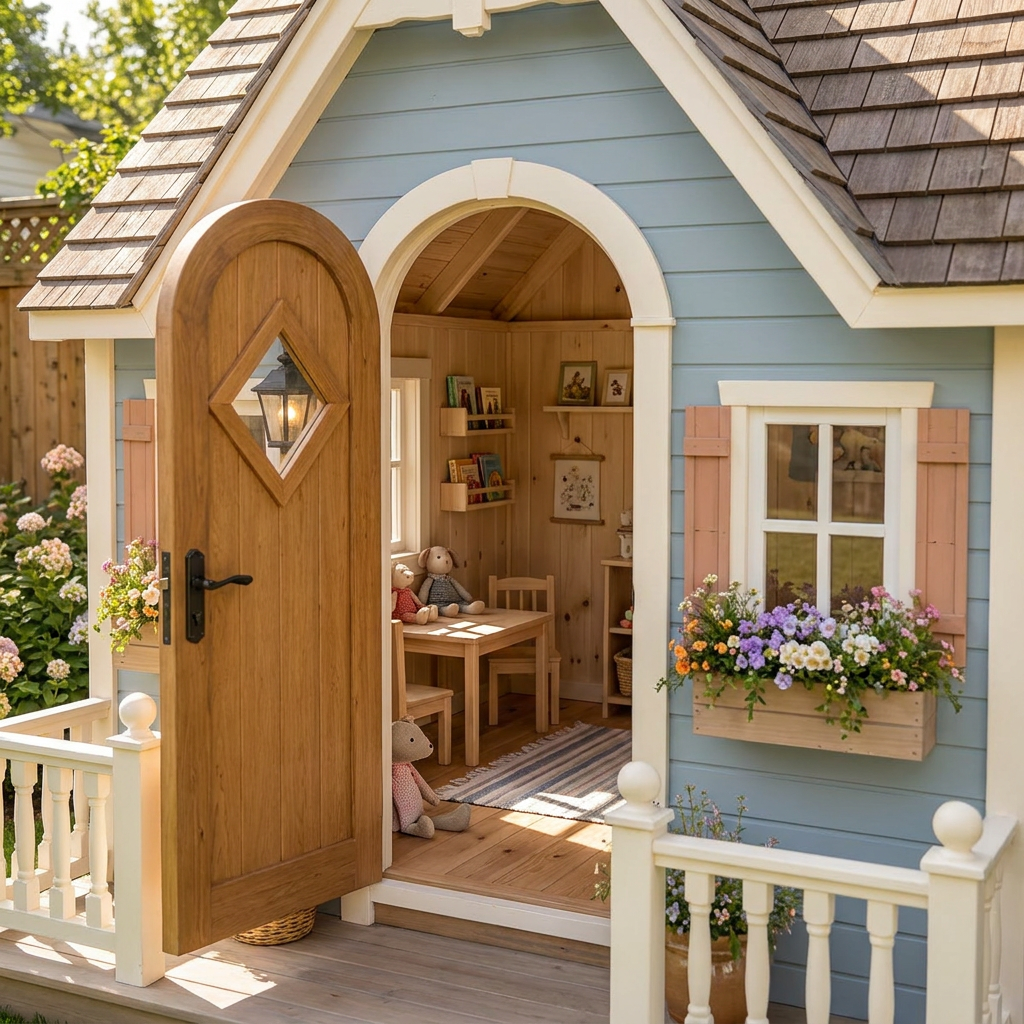 Blue Cottage Garden Playhouse with Front Porch